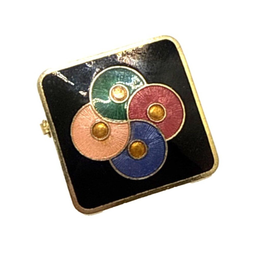 Vintage SITI Cloisonne Enamel Scarf Clip Art Deco Multicolor Gold Tone 1 1/4"